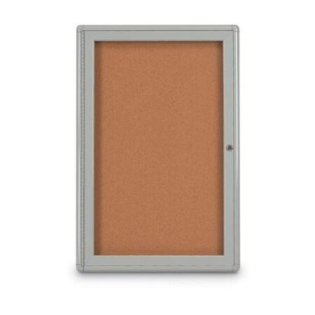 United Visual Products Single Door Radius Corkboard, 18"x24", Sat, UV7000RC-SATINRC-BLACK UV7000RC-SATINRC-BLACK